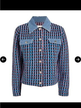 Sandro bouclé tweed jacket denim trim Parisian cropped blazer